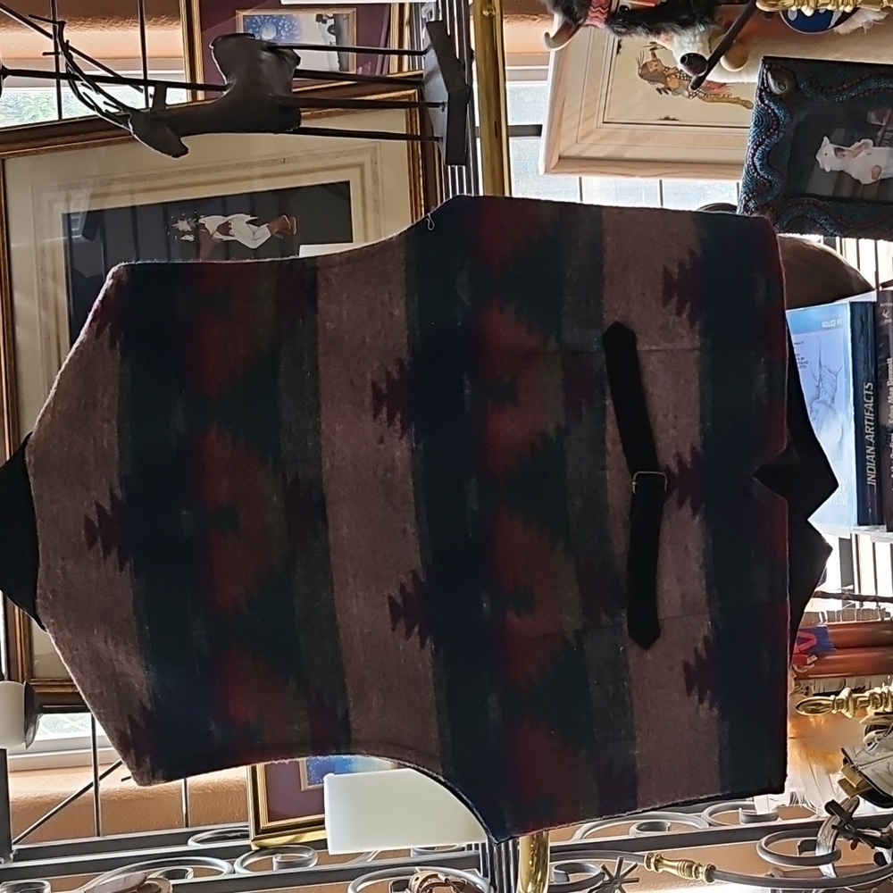 Scully Black Button-Up Suede Vest with Native American Design on the back